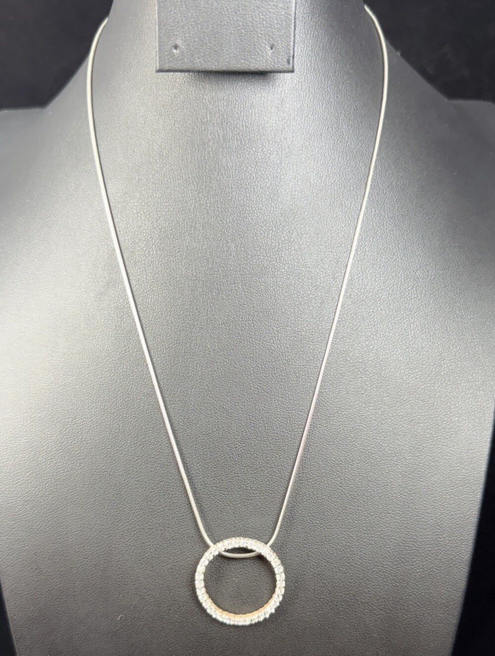 Vtg Signed RSE Sterling Silver Eternity Circle Pendant Necklace 925 Clear CZ